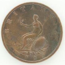 1799 half penny of George III - aVF grade. UK P&P Group 0 (£6+VAT for the first lot and £1+VAT for