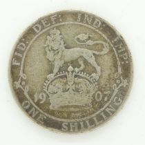 1907 silver shilling of Edward VII - nVF grade. UK P&P Group 0 (£6+VAT for the first lot and £1+