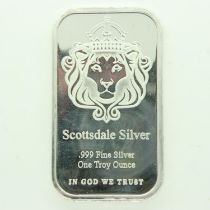 Scottsdale Silver one ounce silver bullion ingot. P&P Group 0 (£6+VAT for the first lot and £1+VAT