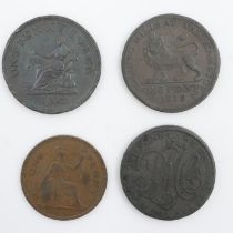 Three early milled workhouse penny tokens and a 1953 penny taken from set. UK P&P Group 0 (£6+VAT