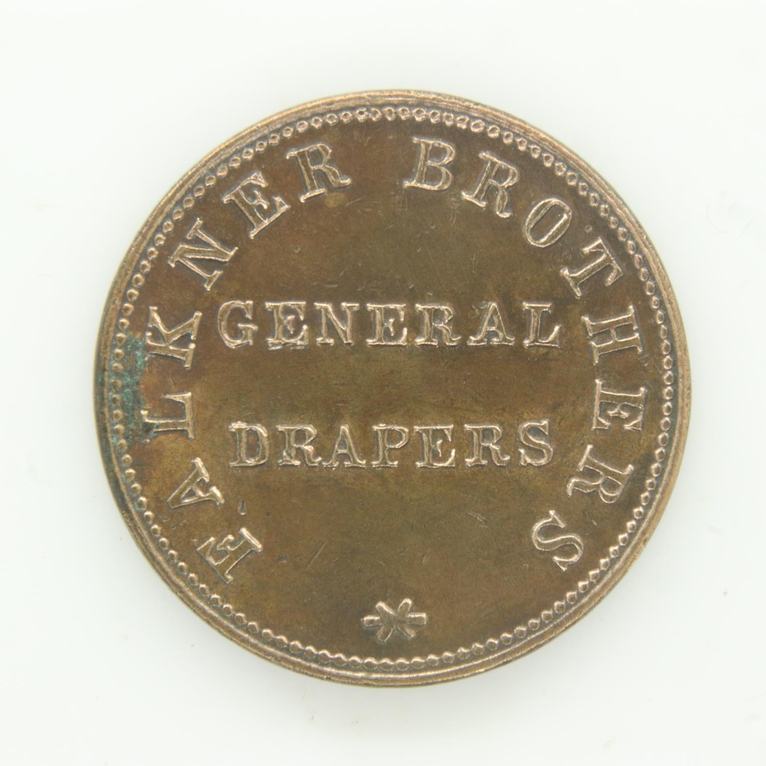 Stevenson square, Manchester farthing token for Falkner Brothers General Drapers - aEF grade. UK P&P - Image 2 of 2