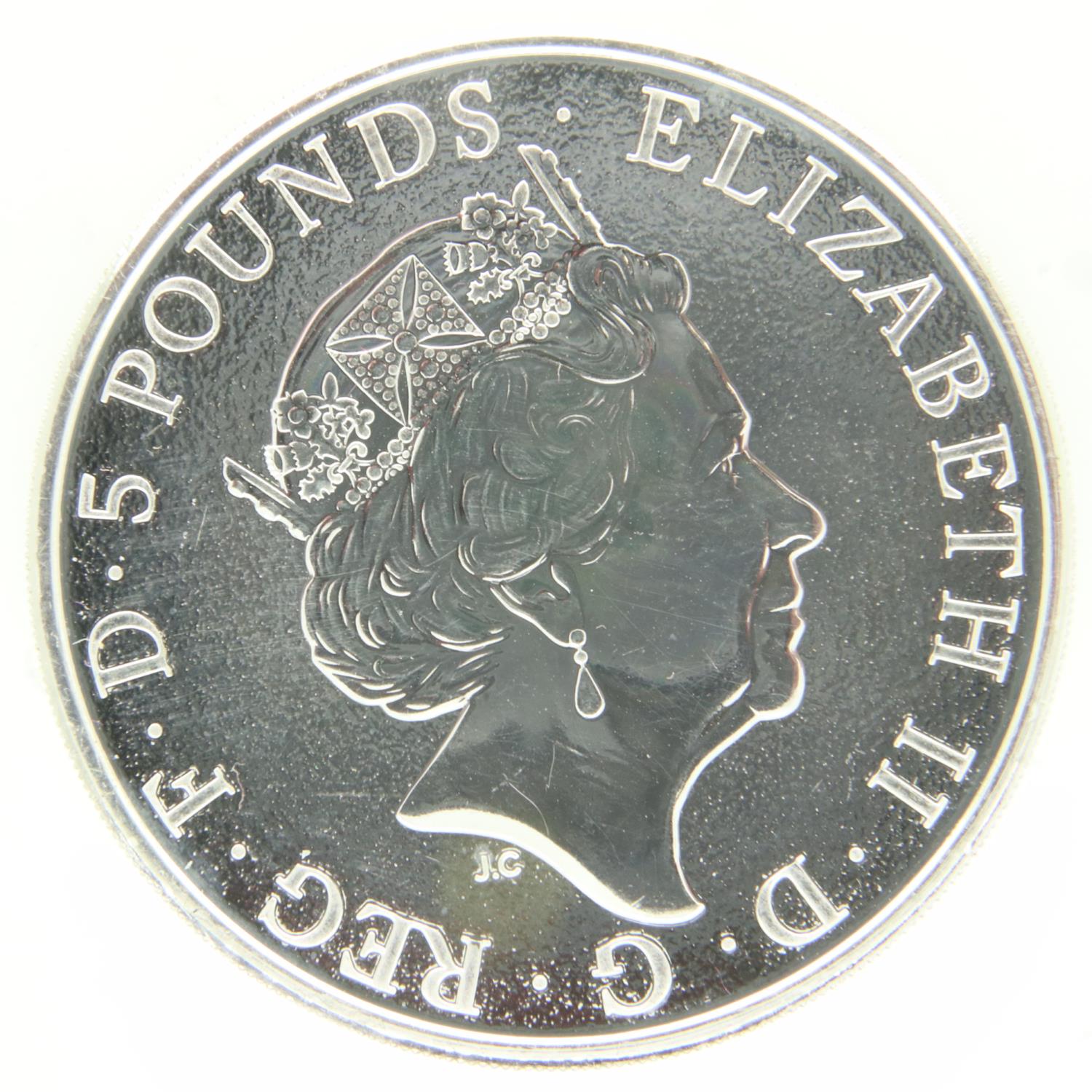 2016 Lion of England two ounce silver bullion round. P&P Group 0 (£6+VAT for the first lot and £1+ - Image 2 of 2