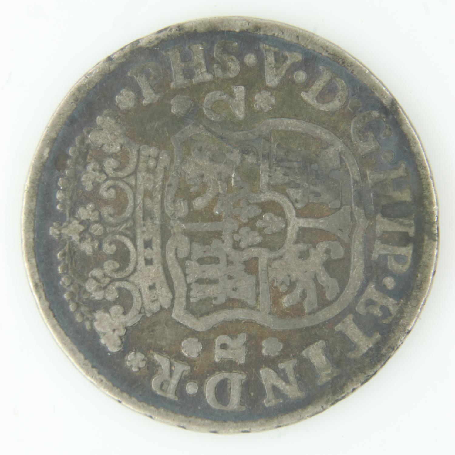 1745 Spanish silver 2 Reales - gF grade. UK P&P Group 0 (£6+VAT for the first lot and £1+VAT for - Image 2 of 2