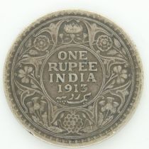1913 silver rupee of George V. UK P&P Group 0 (£6+VAT for the first lot and £1+VAT for subsequent