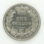 1874 die 3; silver shilling of Queen Victoria - aEF grade. UK P&P Group 0 (£6+VAT for the first