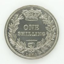 1874 die 3; silver shilling of Queen Victoria - aEF grade. UK P&P Group 0 (£6+VAT for the first