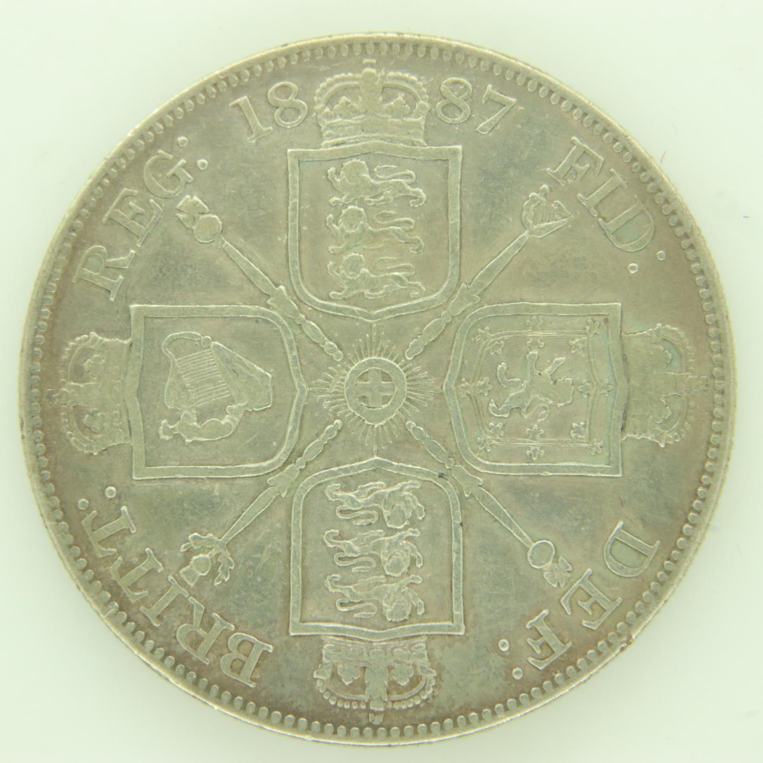 1887 silver double florin of Queen Victoria - VF grade. UK P&P Group 0 (£6+VAT for the first lot and