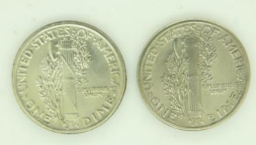 Two USA silver Mercury dimes - gVF grade. UK P&P Group 0 (£6+VAT for the first lot and £1+VAT for