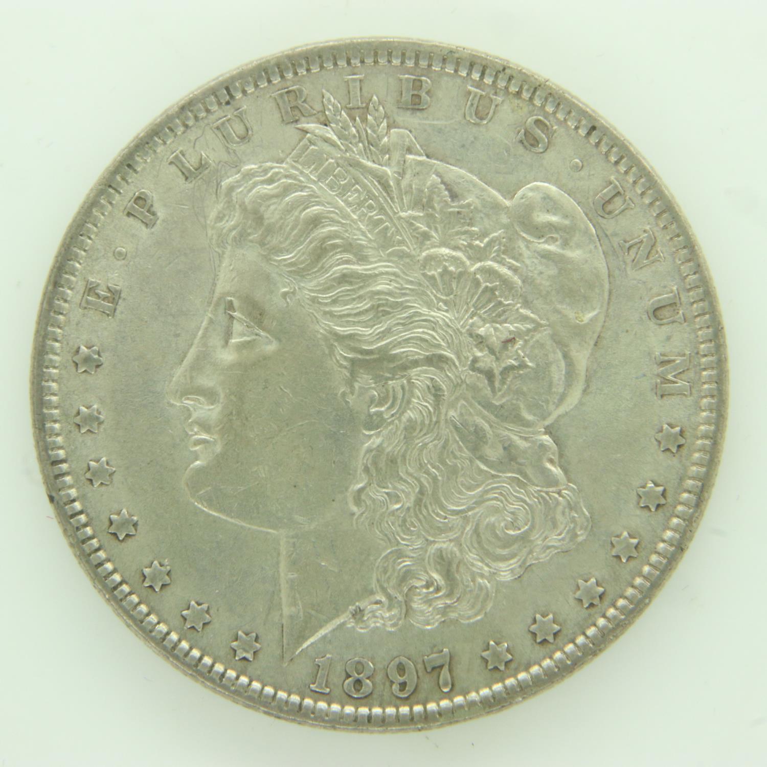 1897 American silver Morgan dollar - nEF grade. UK P&P Group 0 (£6+VAT for the first lot and £1+ - Image 2 of 2