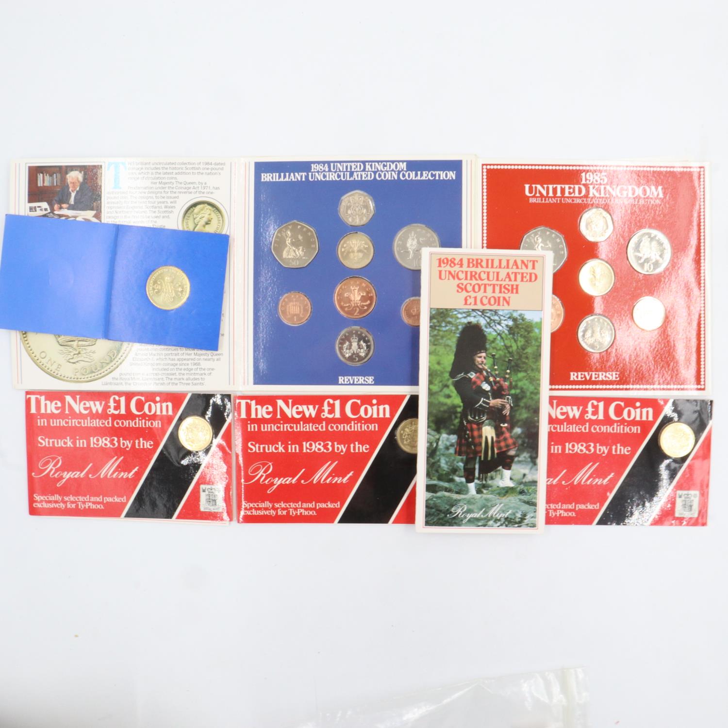 UK uncirculated coins, including 1984 and 1985 sets, £1 and £2 coins. UK P&P Group 1 (£16+VAT for