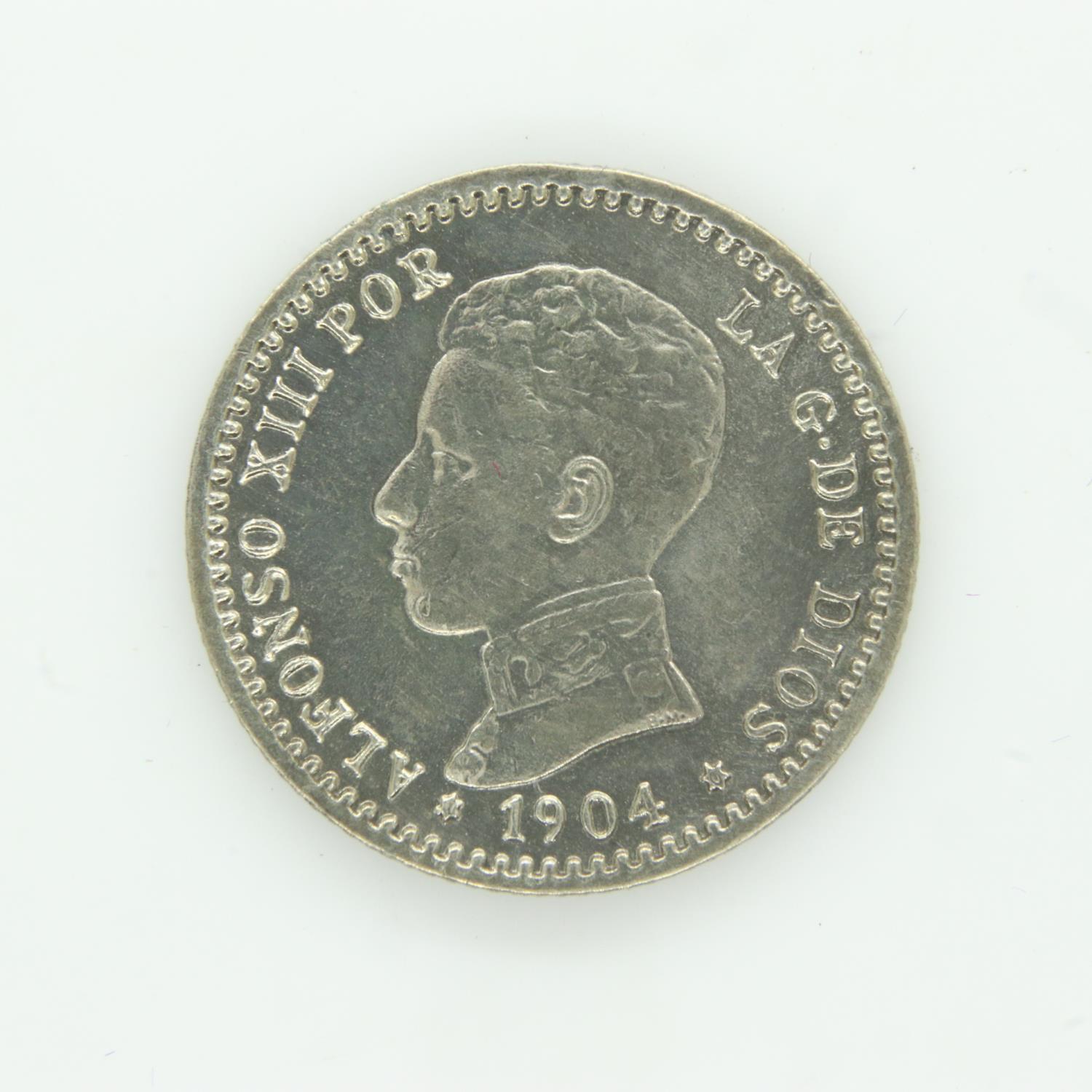 1904 Spanish silver 50 cents - EF grade. UK P&P Group 0 (£6+VAT for the first lot and £1+VAT for - Image 2 of 2