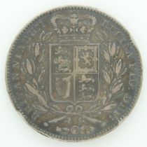 1845 silver crown of Queen Victoria - nVF grade. UK P&P Group 0 (£6+VAT for the first lot and £1+VAT