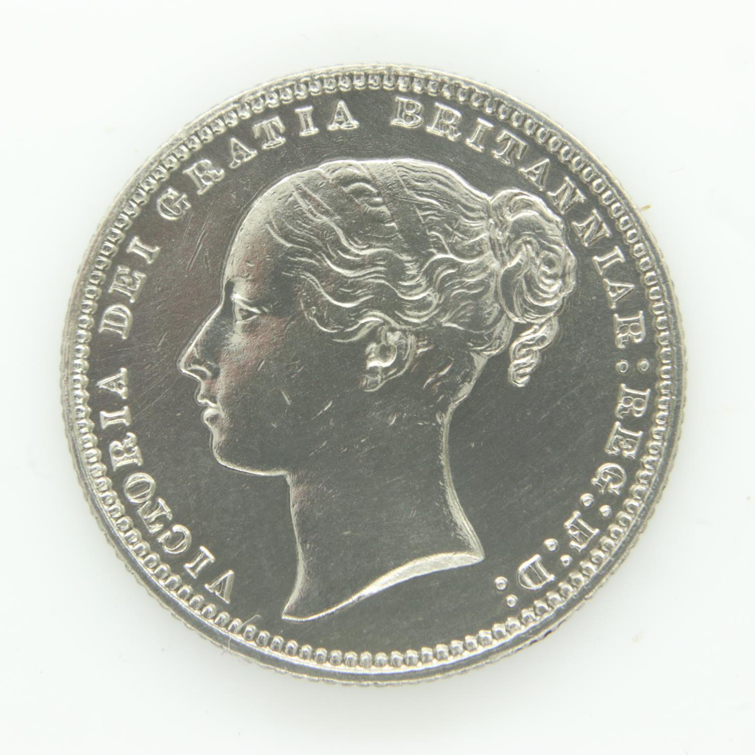 1874 die 3; silver shilling of Queen Victoria - aEF grade. UK P&P Group 0 (£6+VAT for the first - Image 2 of 2