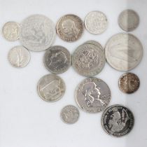 Mixed old world silver coins to include an 1899 USA half dollar. UK P&P Group 1 (£16+VAT for the