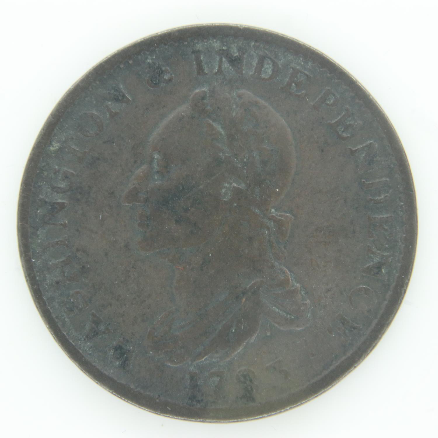 Early USA interest: 1783 Washington Independence colonial coin - VF grade. UK P&P Group 0 (£6+VAT - Image 2 of 2