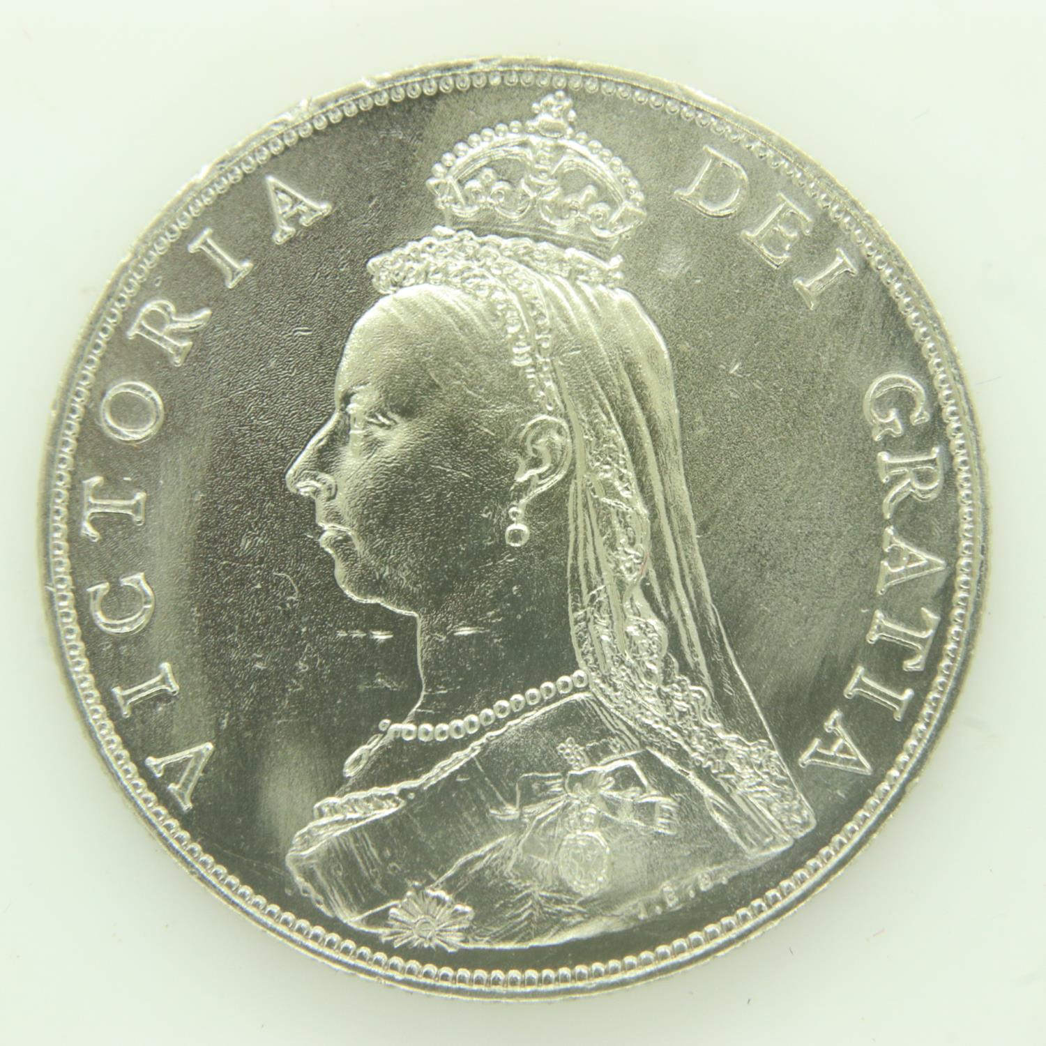 1887 silver florin of Queen Victoria - EF with scratches. UK P&P Group 0 (£6+VAT for the first lot - Image 2 of 2