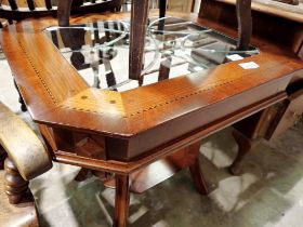 Wooden octagonal occasional table with centre of inlaid cut glass. Not available for in-house P&P