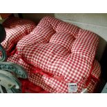 Set of red and white checkered cushions. Not available for in-house P&P