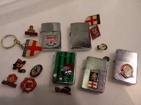 Small quantity of football related lighters and badges. UK P&P Group 1 (£16+VAT for the first lot