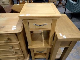 Pair of Oak Furnitureland bedside tables with single drawer. Not available for in-house P&P