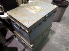 Two metal chests with 1858-1958 and crest, 65 x 41 cm, Refugium Rebus Adversis. Not available for