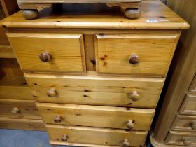 Pine chest of two short over three long drawers, 43 x 76 x 95 cm H. Not available for in-house P&P