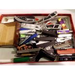 Tray of mixed penknives, lighters and multi tools. Not available for in-house P&P