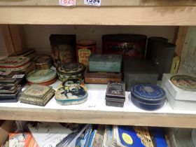 Shelf of mixed tin boxes. Not available for in-house P&P