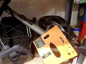 New Halfords bike pump, helmet and case containing bike tools and gloves. Not available for in-house