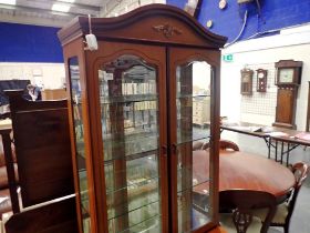 Cherry wood finish modern display cabinet with cupboard and drawers below, 80 x 48 x 20 cm H. Not
