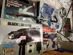 Mixed tools including Black & Decker hammer drill in box. Not available for in-house P&P