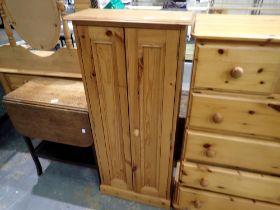 Pine two door cupboard, 54 x 24 x 118 cm H. Not available for in-house P&P