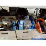 Four crates of mixed tools including a circular saw. Not available for in-house P&P