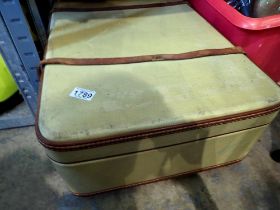 Vintage suitcase with leather strap. Not available for in-house P&P