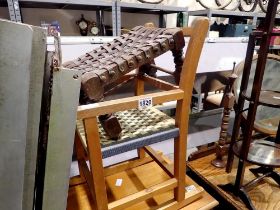 Strung child's rocking chair and a leather top stool. Not available for in-house P&P