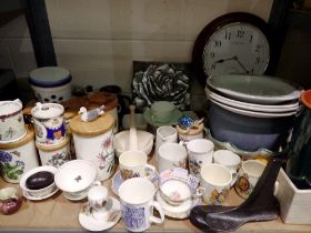 Shelf of mixed ceramics including Royal Doulton. Not available for in-house P&P