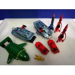 Box containing Captain Scarlet and Thunderbirds vehicles. Not available for in-house P&P