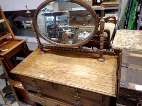 Oak dressing table with oval mirror. Pair of aluminium ramps. Not available for in-house P&P