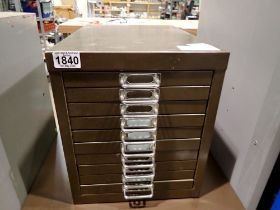 Metal ten drawer document cabinet. Not available for in-house P&P