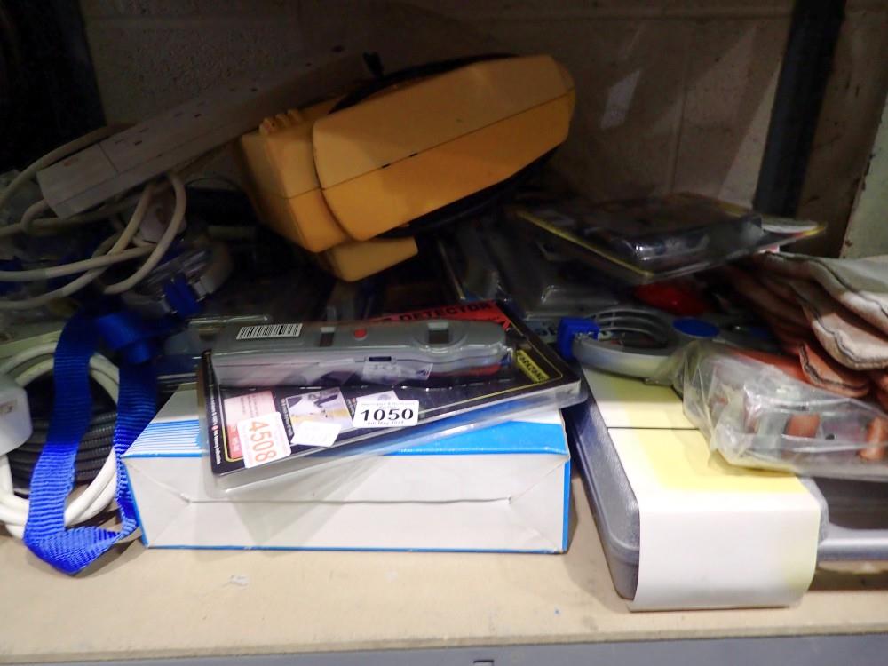 Mixed shelf of electrical items and tools. Not available for in-house P&P