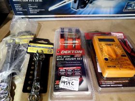 Dekton Multimeter, wire brushes and two Marksman spanner sets. Not available for in-house P&P