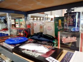 Shelf of rugby league memorabilia. Not available for in-house P&P