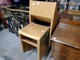 Ten stacking beech chairs. Not available for in-house P&P