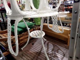 Metal garden table and two chairs. Not available for in-house P&P