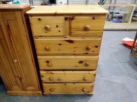Two short over four long pine drawers, 74 x 43 x 114 cm H. Not available for in-house P&P