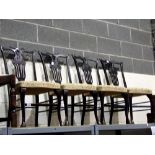 Set of upholstered ebonised dining chairs. Not available for in-house P&P