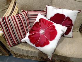 Two poppy cushions and two others. Not available for in-house P&P