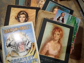 Plaques and vintage posters including Barnum and Bailey circus advert. Not available for in-house