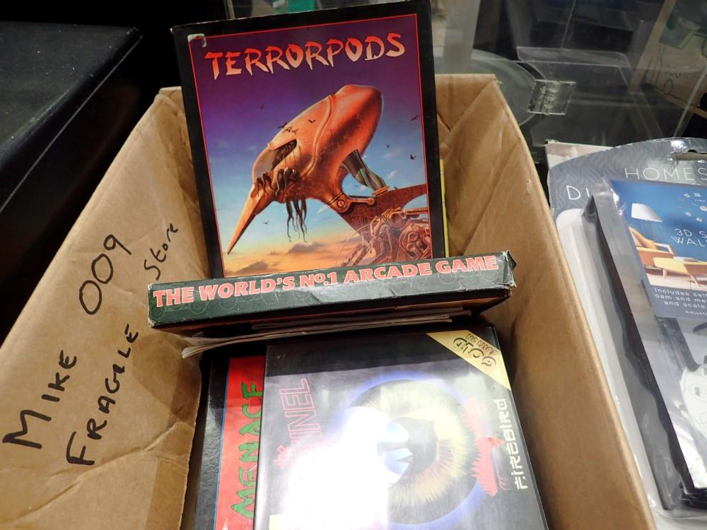 Five boxed Atari ST games, Captain Fizz, Menace, Terrorpods, Wolf, and Sentinel, and a selection