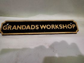 Cast iron Grandads Workshop sign, L: 20 cm. UK P&P Group 1 (£16+VAT for the first lot and £2+VAT for